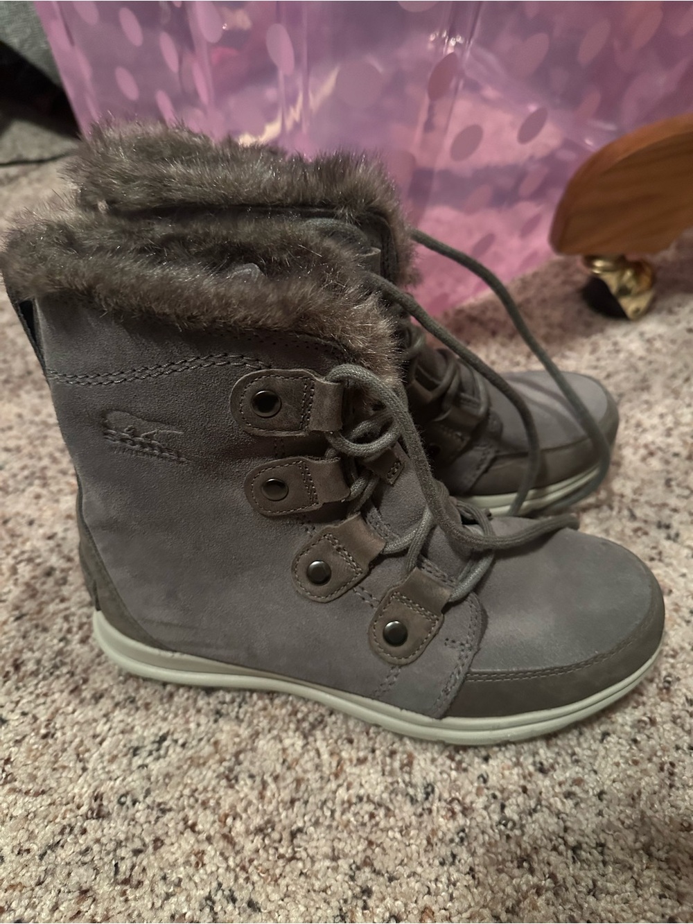 Sorel Women’s Gray Faux-Fur Lace-Up Winter Boots US 7 EUC